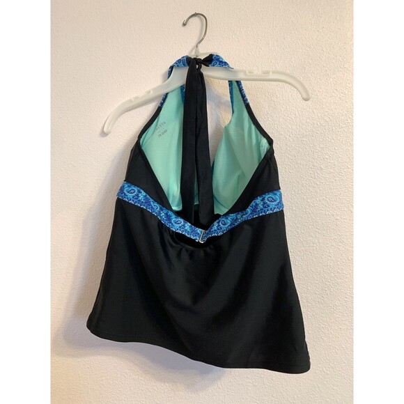 Athleta Halter Swim Top Black With Blue Paisley Print Swimsuit 38D/DD - Picture 2 of 4